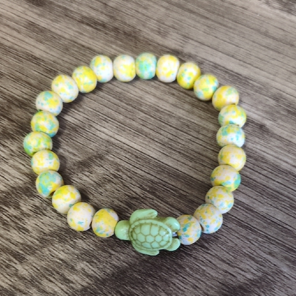 Yellow and Green Beaded Turtle Bracelet